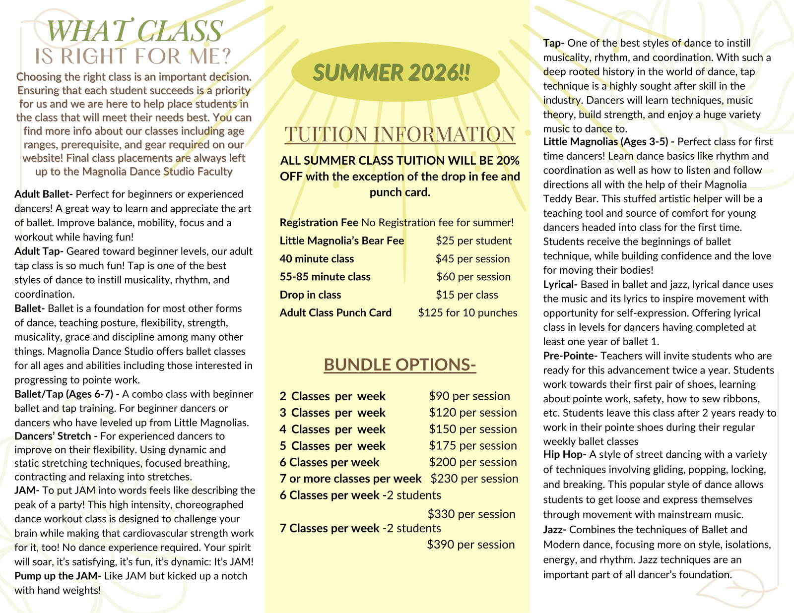 Summer Classes brochure page 2