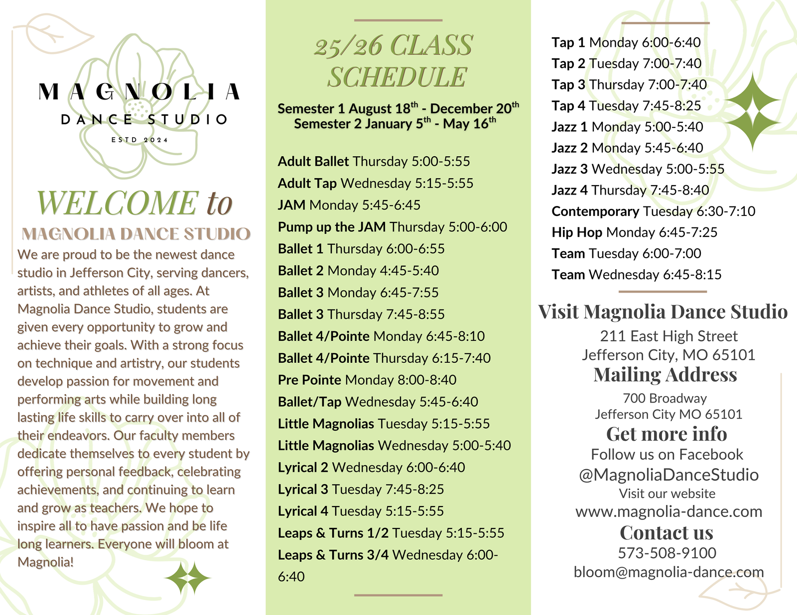 Fall/Spring Classes brochure page 1