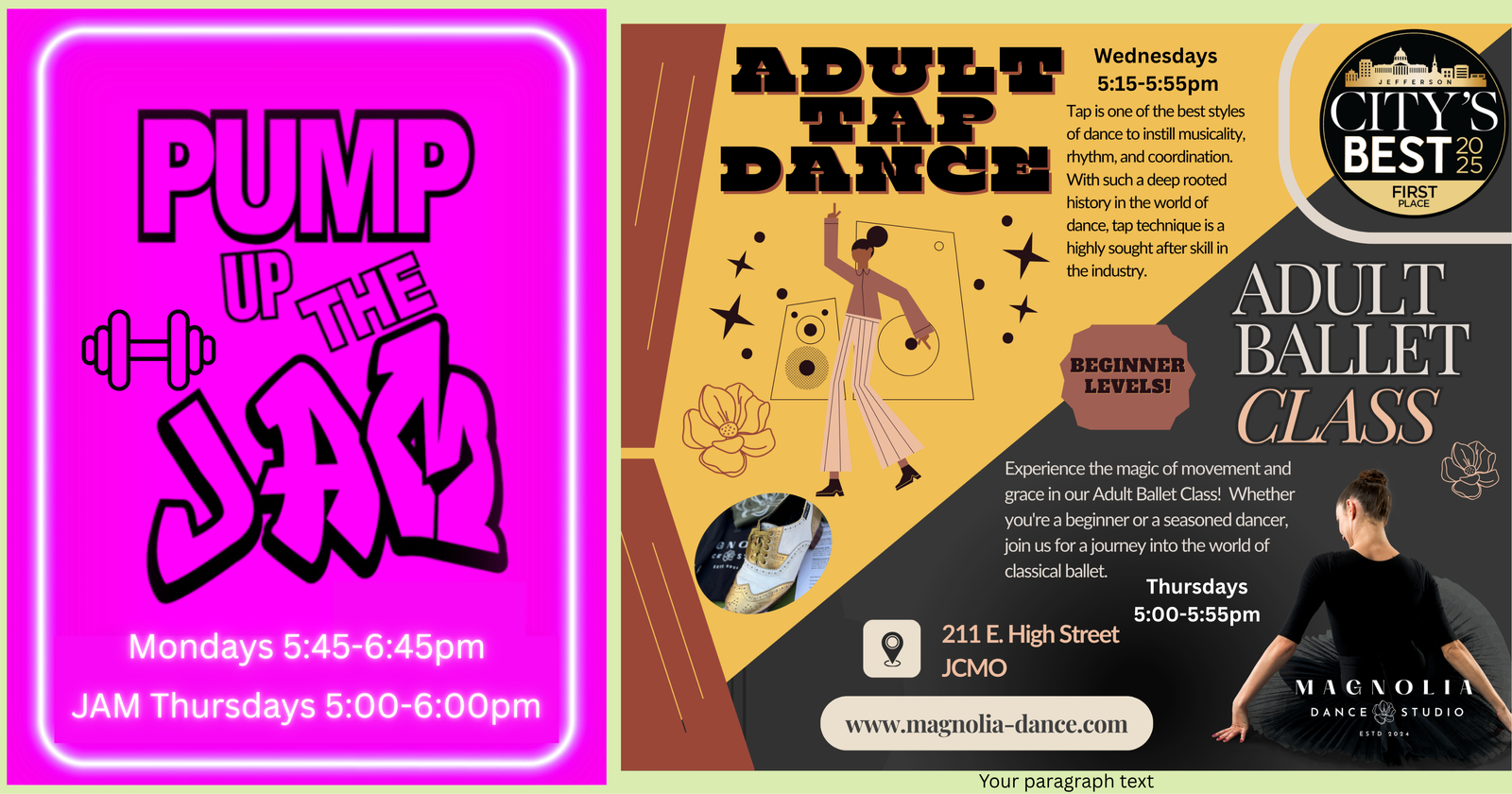 Pump Up the Jam/Adult Ballet and Tap flyer