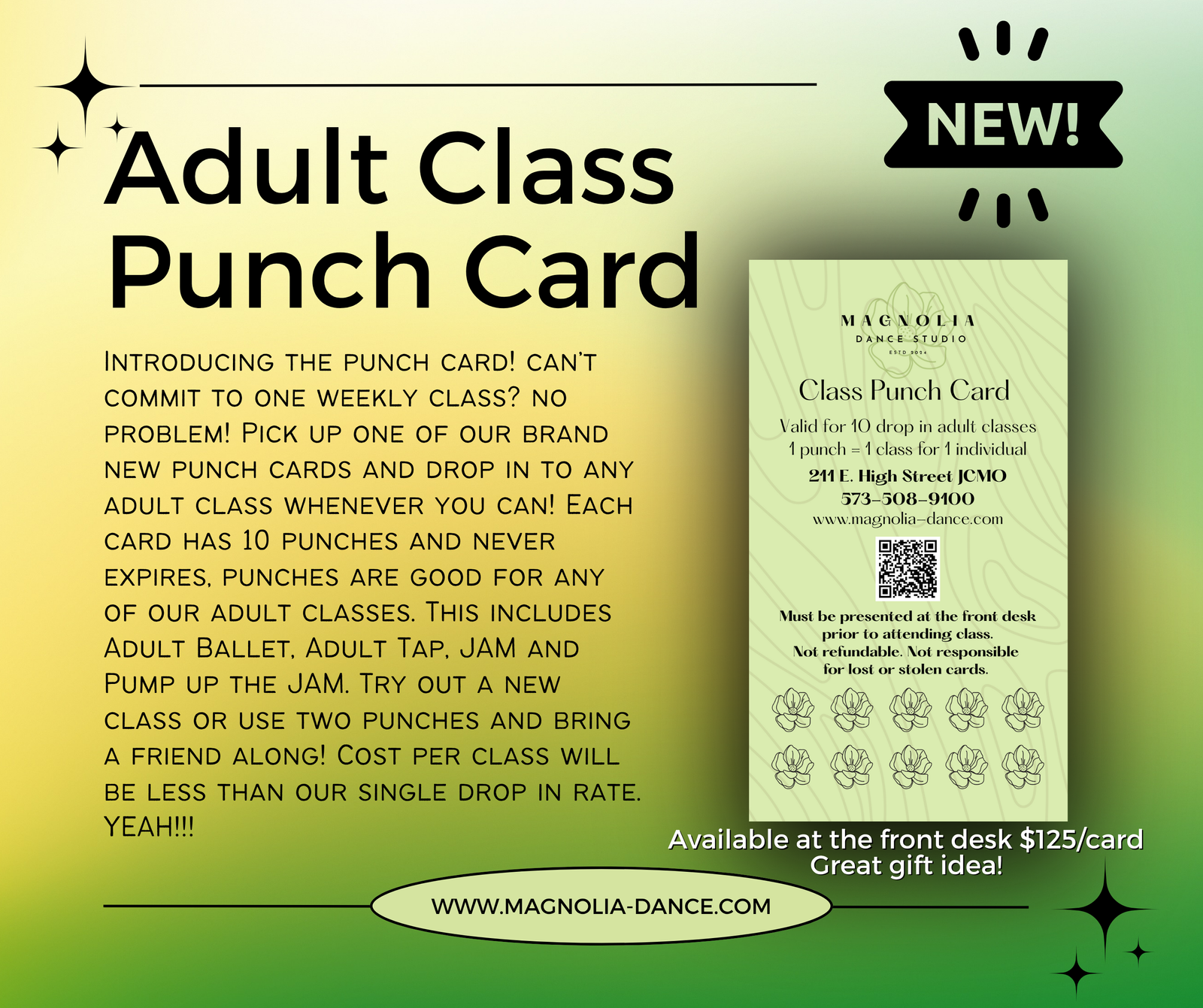 Adult Class Punch Card Info